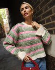 Fair Isle Stripe Soft Knit Jumper in Pink & Green