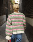 Fair Isle Stripe Soft Knit Jumper in Pink & Green