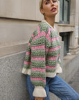 Fair Isle Stripe Soft Knit Jumper in Pink & Green