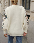 Sequin Floral Embellished Oversized Knit Cardigan in Cream