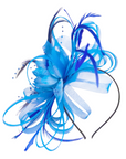 Feather & Floral Fascinator Headband In Royal Blue