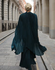 Pleated Cape Top, Vest & Wide Leg Trouser Set In Green
