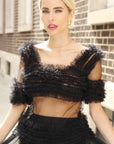 Statement Ruffle Tulle Pull-On Crop Top in Black