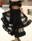 Statement Ruffle Tulle Tiered Maxi Skirt in Black