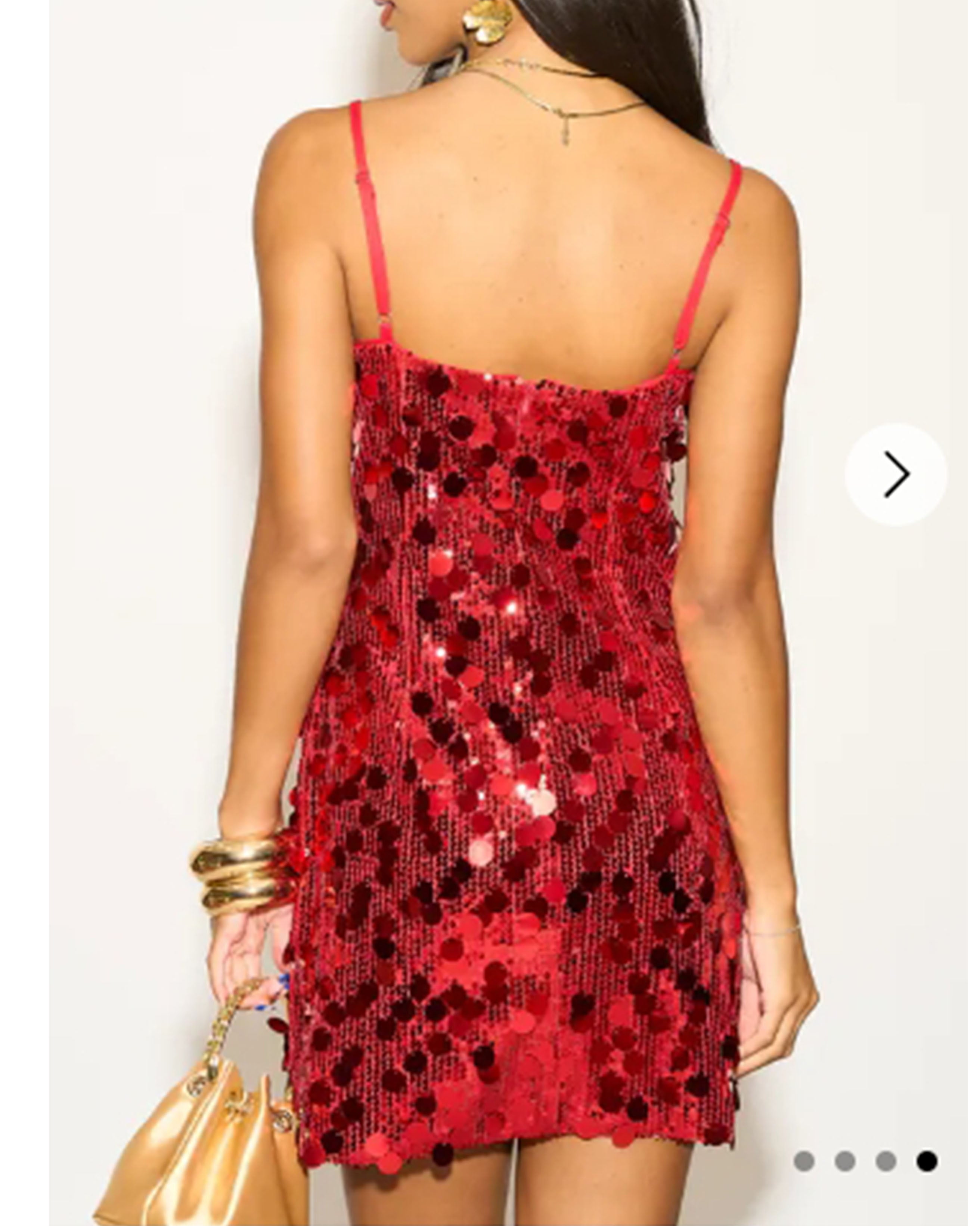Circle Disc Sequin Strappy Short Dress in Red – CYLONDON
