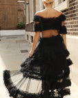 Statement Ruffle Tulle Tiered Maxi Skirt in Black