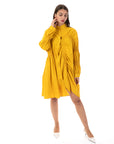 Asymmetry with Elasticated design cotton blend shirt dress in yellow