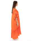 Oversized Puff Sleeves ruffle hem design Maxi dress in Orange