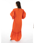 Oversized Puff Sleeves ruffle hem design Maxi dress in Orange