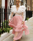 Statement Ruffle Tulle Tiered Maxi Skirt in Pink