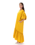 Oversized Puff Sleeves ruffle hem design Maxi dress in Yellow