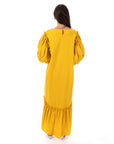 Oversized Puff Sleeves ruffle hem design Maxi dress in Yellow