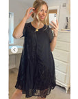 Lace and chiffon patchwork dress (Black)