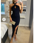 Soft Knitted Ribbed Midi Bodycon twist neck Dress In Black