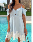 Floral Crochet Lace hem ccold shoulder dress