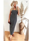 Double strip navy white stripe Maxi dress in black