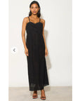 Pleated Bust & Sweetheart Neckline Maxi Dress (Black Lace)