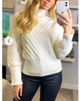 Mock neck cable knit long sleeves cropped jumper in white