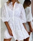 Leave's pattern shirt dress in white