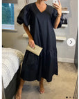 Oversized Puff Sleeves Maxi dress in Black