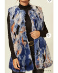 Blue Watercolor Soft Faux Fur Gilet