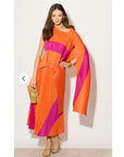 Full pleated Long sleeves vest top and skirts in orange pink color