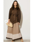Full pleated Long sleeves top and trousers in coffee brown