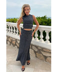 Pointelle knit vest top and maxi pleated skirt in Black