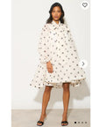 Oversized Polka Dot Print Billow Dress With Blouson Sleeves
