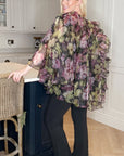 Statement Ruffle Design Organza Ruffle Blouse In Floral Print