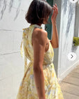 Multi floral print Organza feeling Halter neck maxi dress in yellow