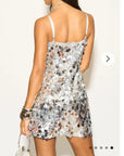 Circle Disc Sequin Strappy Short Dress in Sliver