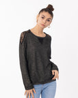 Lace Design On Shoulder Sweatshirt