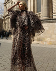 Leopard Print Organza Ruffle Statement Maxi Dress