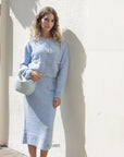 Cosy Knit Co-ords set with Floral button design in pale blue