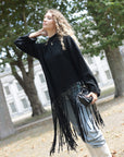 Black Soft Knit Jumper with Statement Fringe Hem