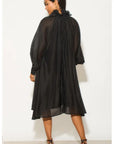 Ruffle Tie Neck Oversized Midi Dress In Black