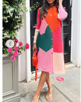 Multi color print long sleeves Blazer Dress with buttons design in orange