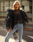 Statement Ruffle Design Organza Ruffle Blouse In Black