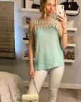 Feather Organza Cotton Vest Top (GREEN)