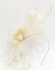 Feather & Floral Fascinator Headband In Cream