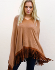 Faux Leather Tassel Camel Knitted Cape