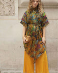 Pattern Print Pleated Blouse & Trousers Set