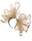 Large Wide Brim Bow Fascinator In Dark Gold