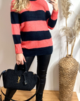 Color block stripe fine knit jumper