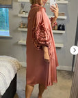Floral sleeves design oversized sleeves shirt dress in pink