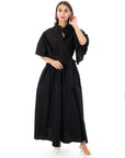 Cotton blend oversized shirt dress with ruffle sleeves design in black
