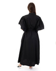 Cotton blend oversized shirt dress with ruffle sleeves design in black