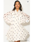 Oversized Polka Dot Print Billow Dress With Blouson Sleeves
