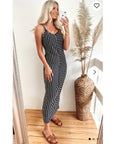 Double strip navy white stripe Maxi dress in black